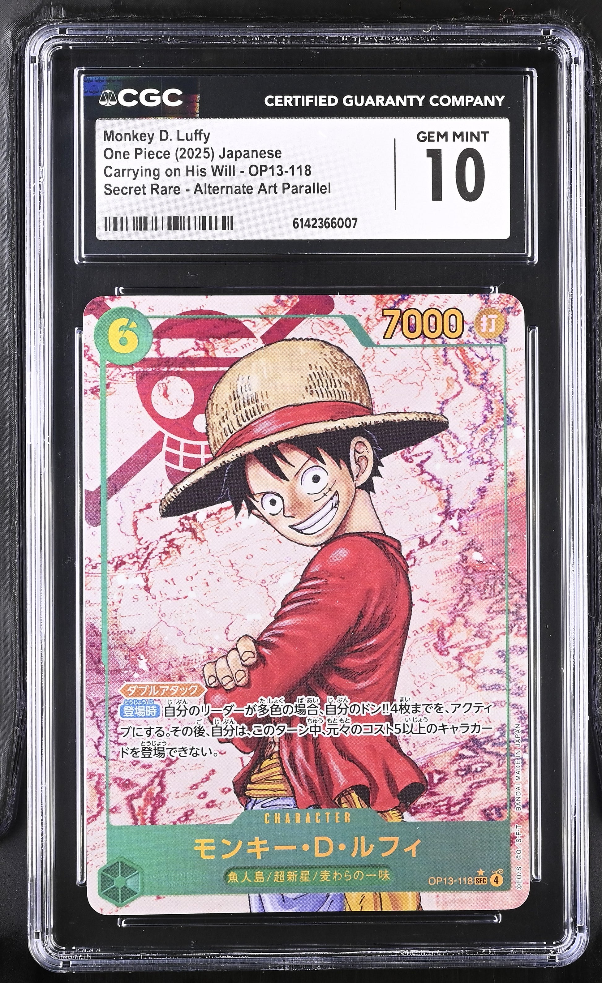 CGC 10 - Monkey D. Luffy OP13-118 SEC Alt Art JPN x007 - One Piece