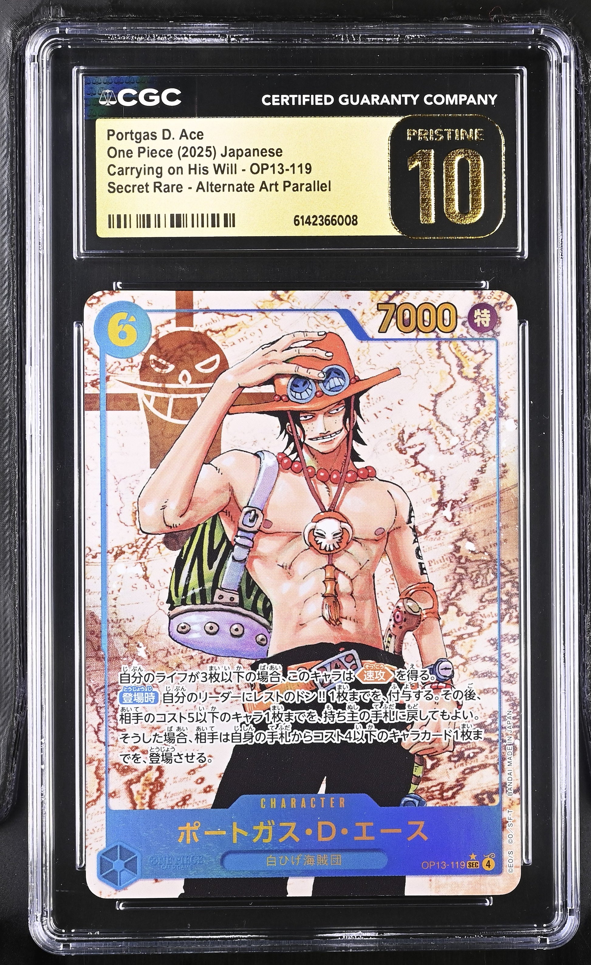 CGC 10 Pristine - Portgas D. Ace OP13-119 SEC Alt Art JPN x008 - One Piece
