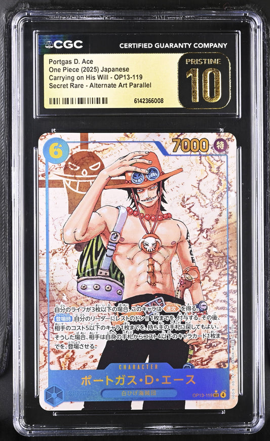 CGC 10 Pristine - Portgas D. Ace OP13-119 SEC Alt Art JPN x008 - One Piece