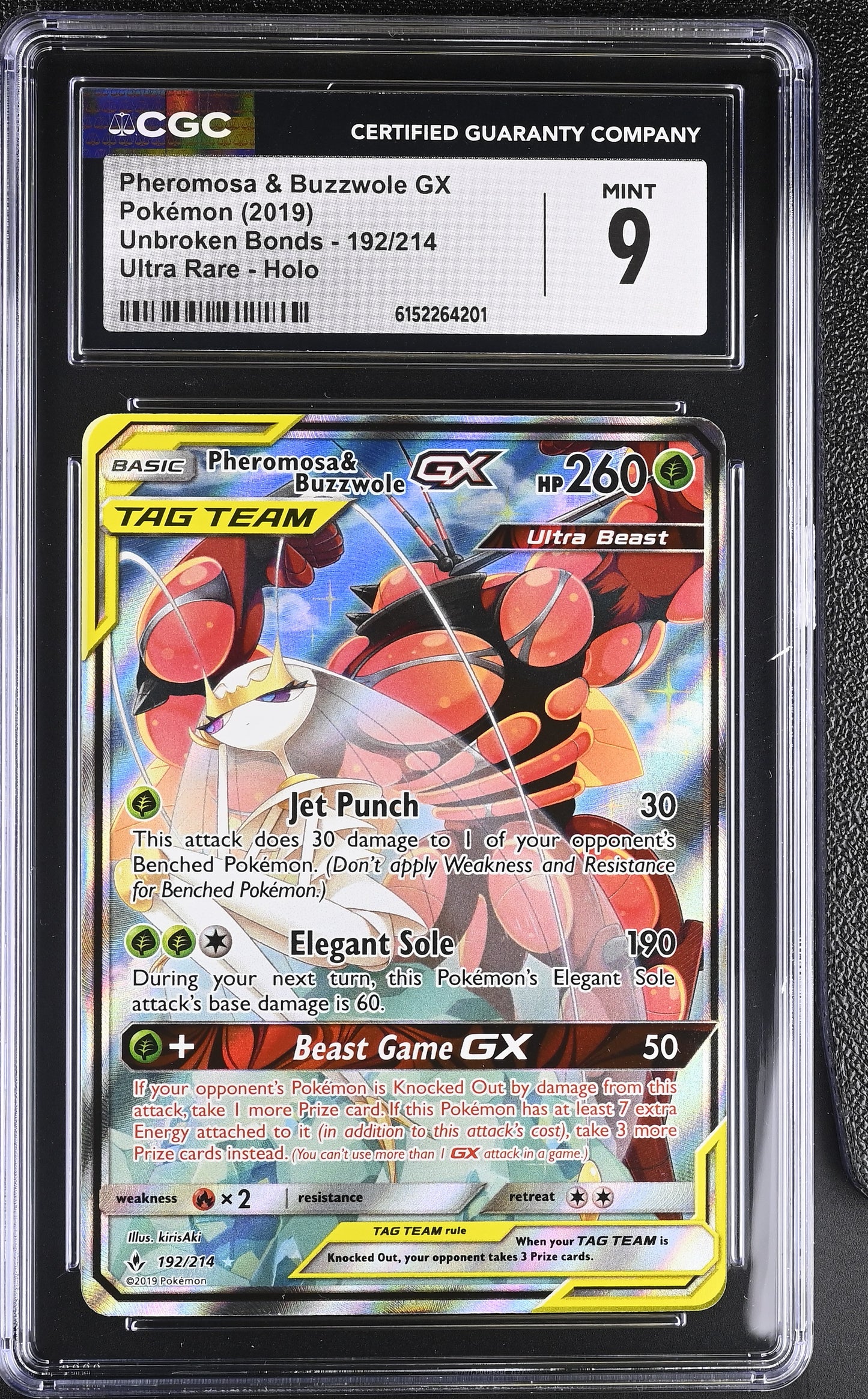 CGC 9 - Pheromosa & Buzzwole GX 192/214 SM Unbroken Bonds x201 - Pokemon