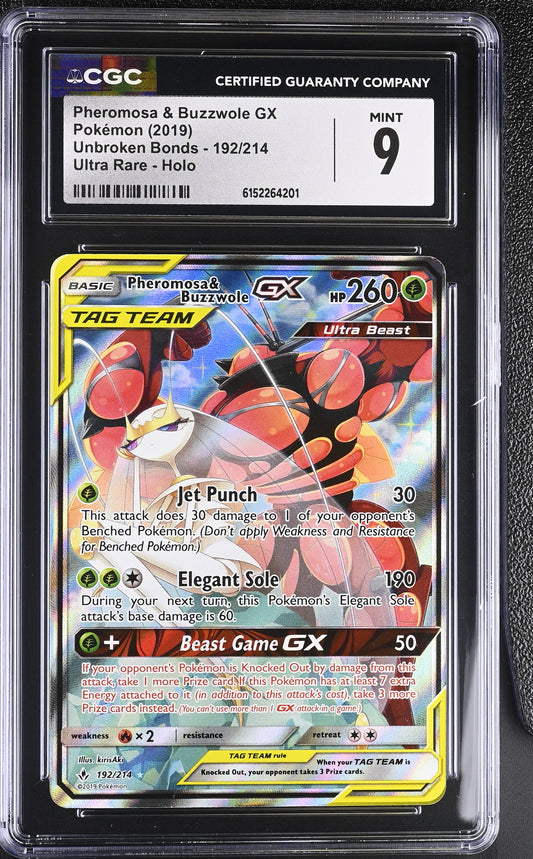 CGC 9 - Pheromosa & Buzzwole GX 192/214 SM Unbroken Bonds x201 - Pokemon