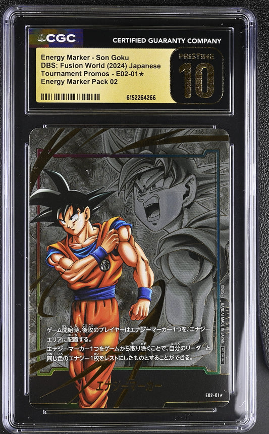 CGC 10 PRISTINE - Son Goku Energy Marker E02-01 Alt JPN Fusion World x266 - DBS