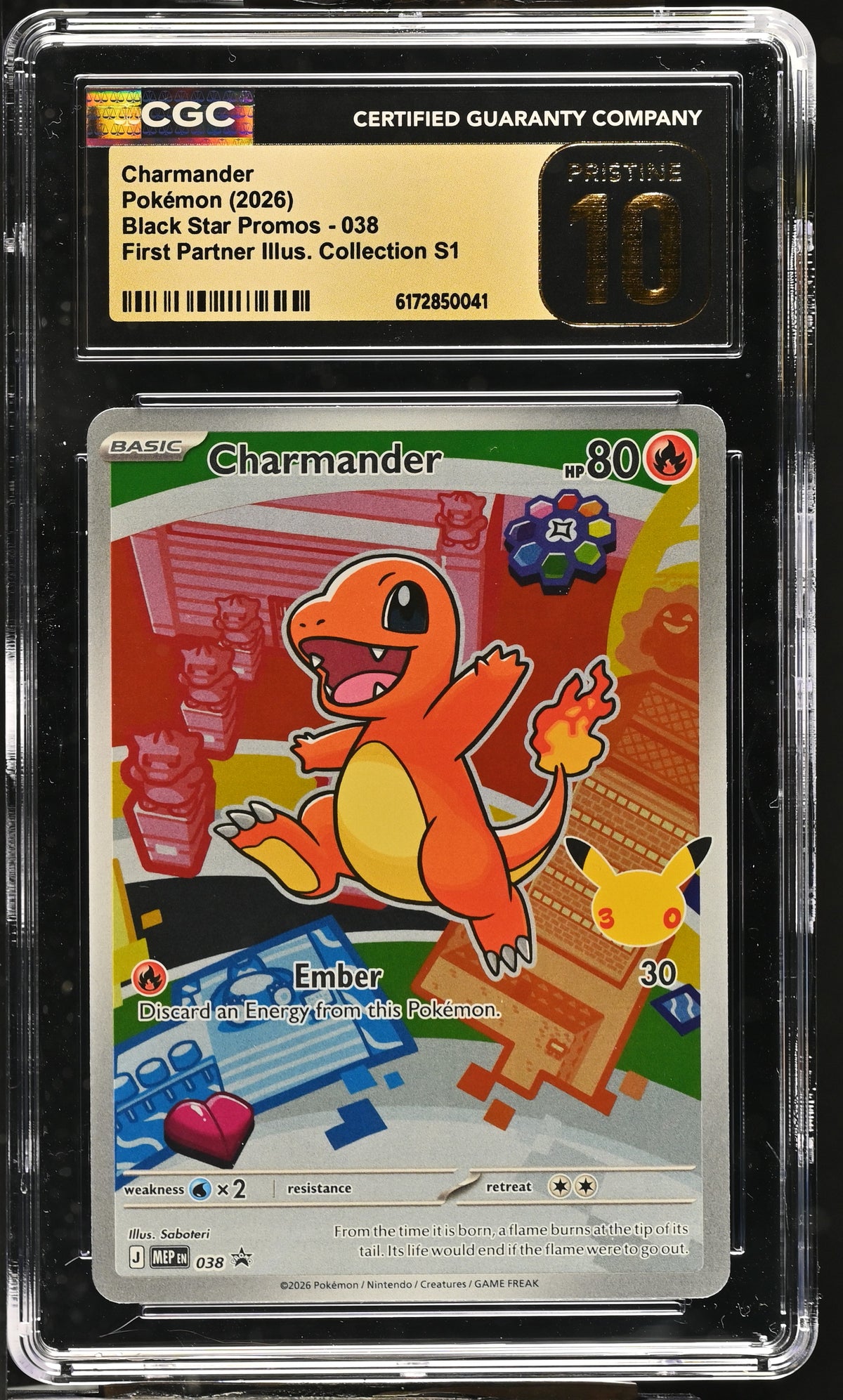 CGC 10 PRISTINE - Charmander MEP038 First Partner Ill. Series 1 x041 - Pokemon