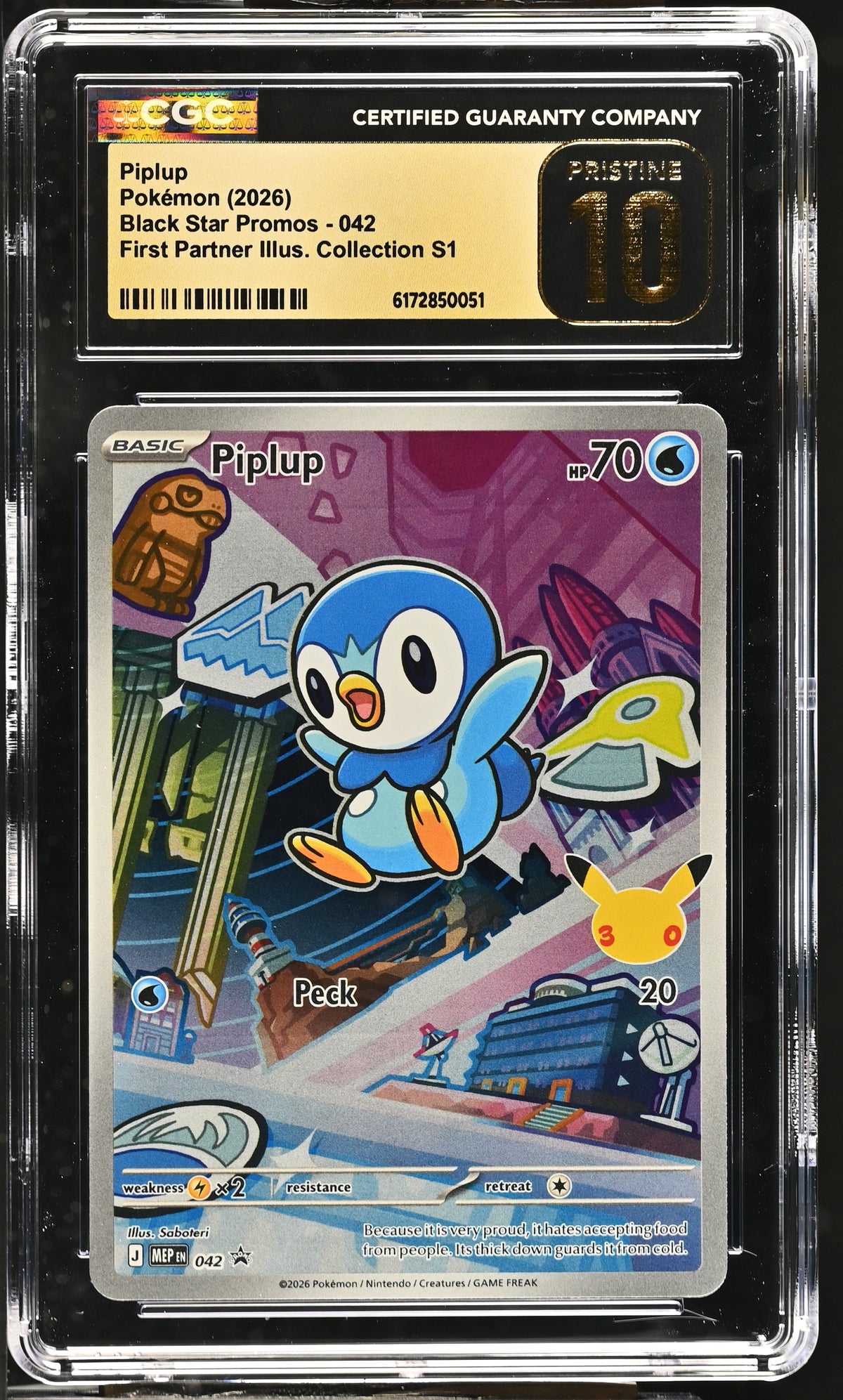 CGC 10 PRISTINE -  Piplup MEP042 First Partner Ill. Series 1 x051 - Pokemon