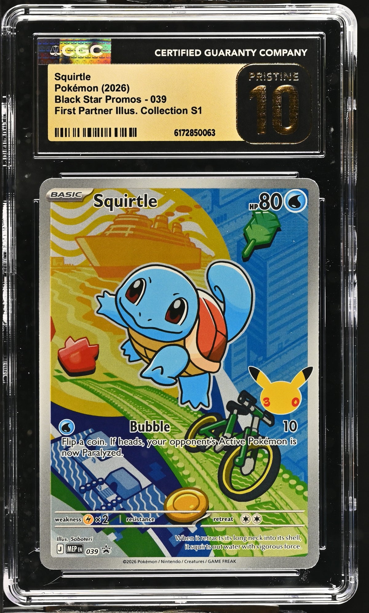 CGC 10 PRISTINE - Squirtle MEP039 First Partner Ill. Series 1 x063 - Pokemon