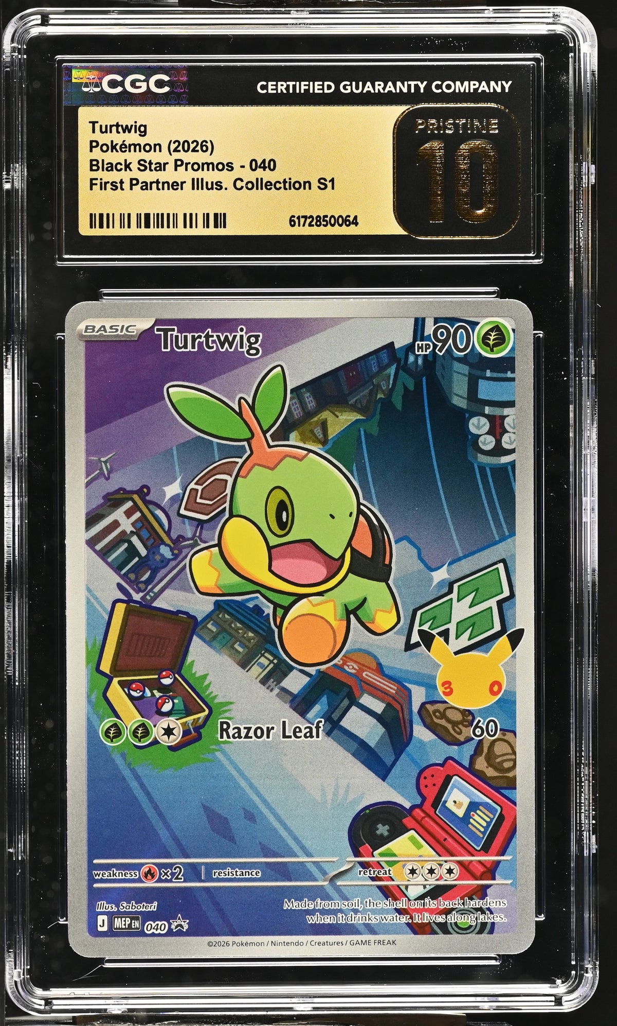 CGC 10 PRISTINE - Turtwig MEP040 First Partner Ill. Series 1 x064 - Pokemon