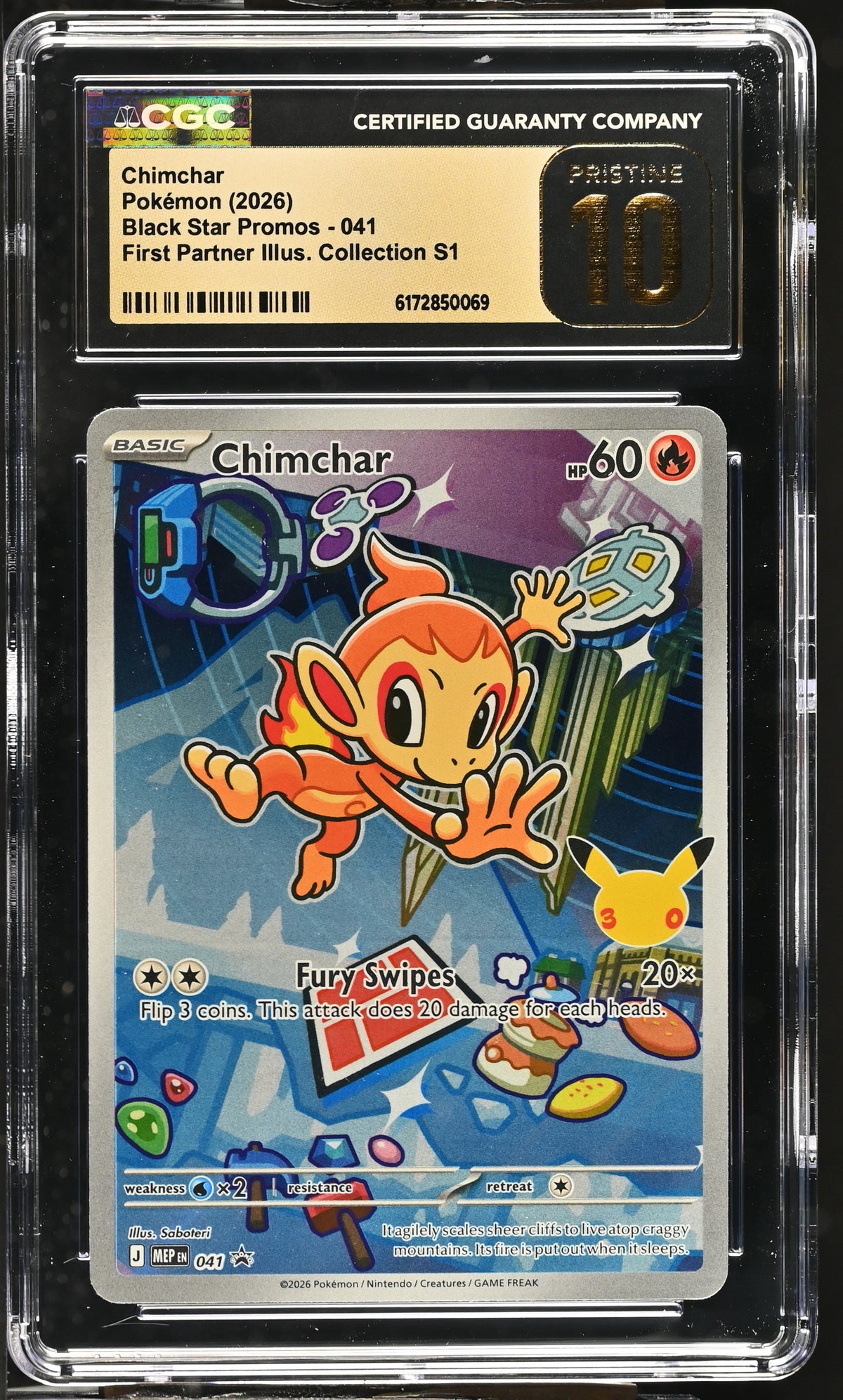 CGC 10 PRISTINE - Chimchar MEP041 First Partner Ill. Series 1 x069 - Pokemon