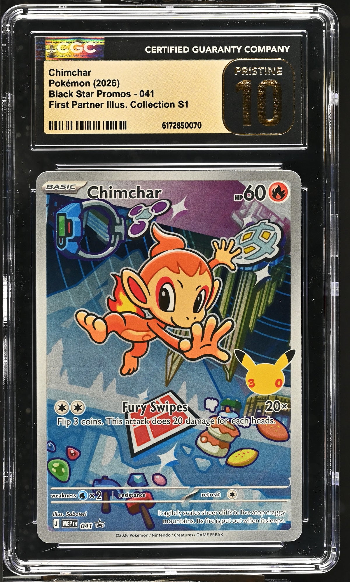 CGC 10 PRISTINE - Chimchar MEP041 First Partner Ill. Series 1 x070 - Pokemon