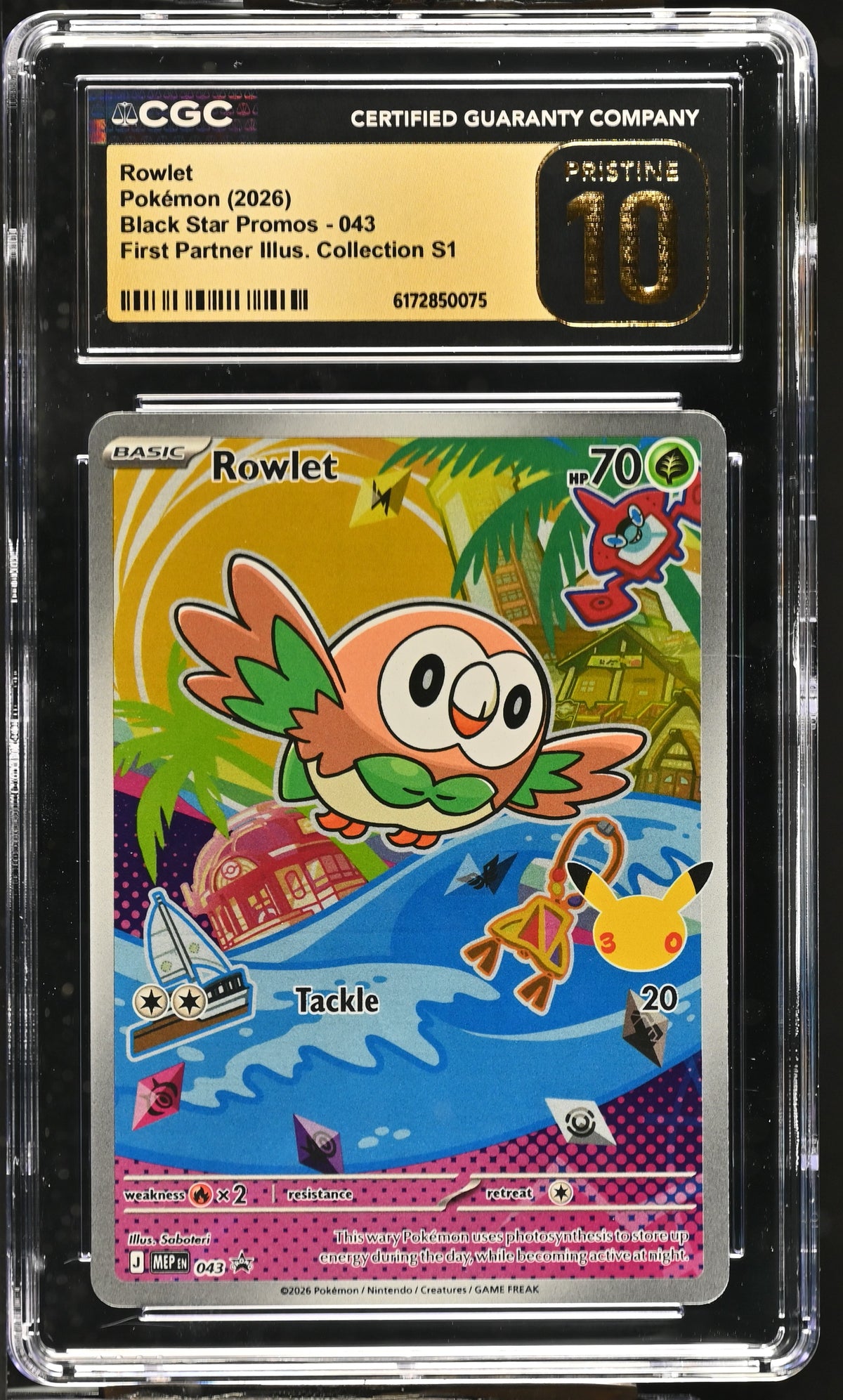 CGC 10 PRISTINE - Rowlet MEP043 First Partner Ill. Series 1 x075 - Pokemon