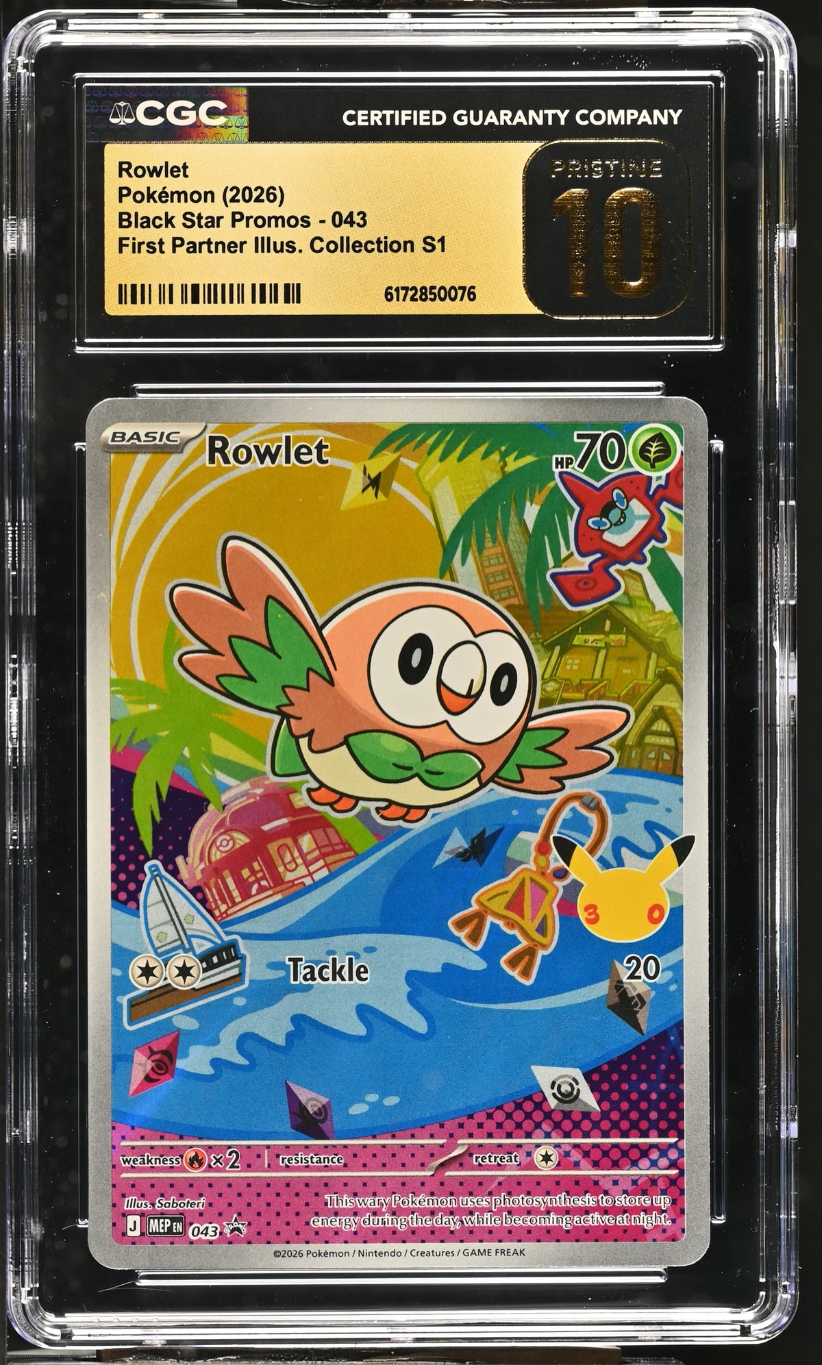 CGC 10 PRISTINE - Rowlet MEP043 First Partner Ill. Series 1 x076 - Pokemon