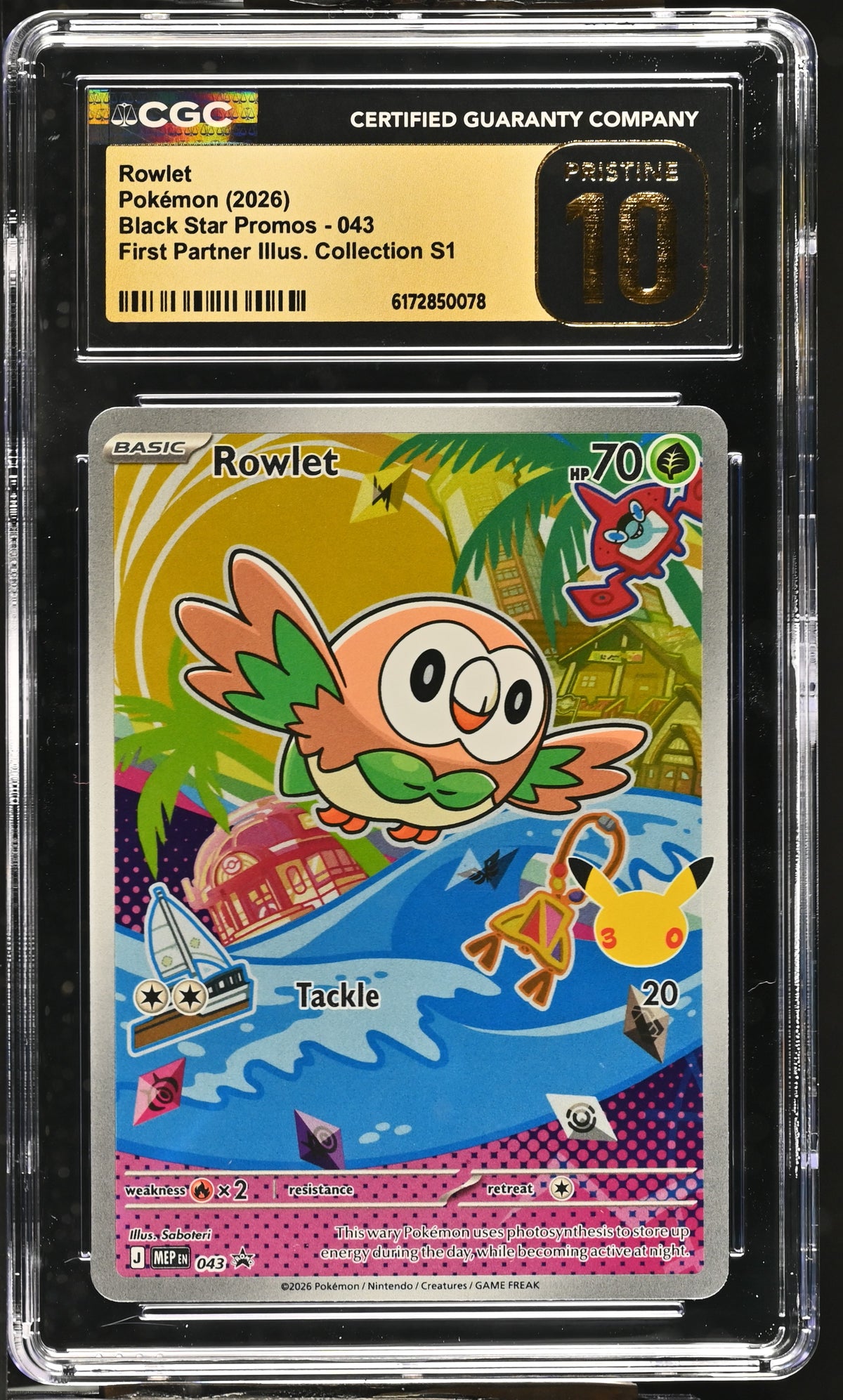 CGC 10 PRISTINE - Rowlet MEP043 First Partner Ill. Series 1 x078 - Pokemon