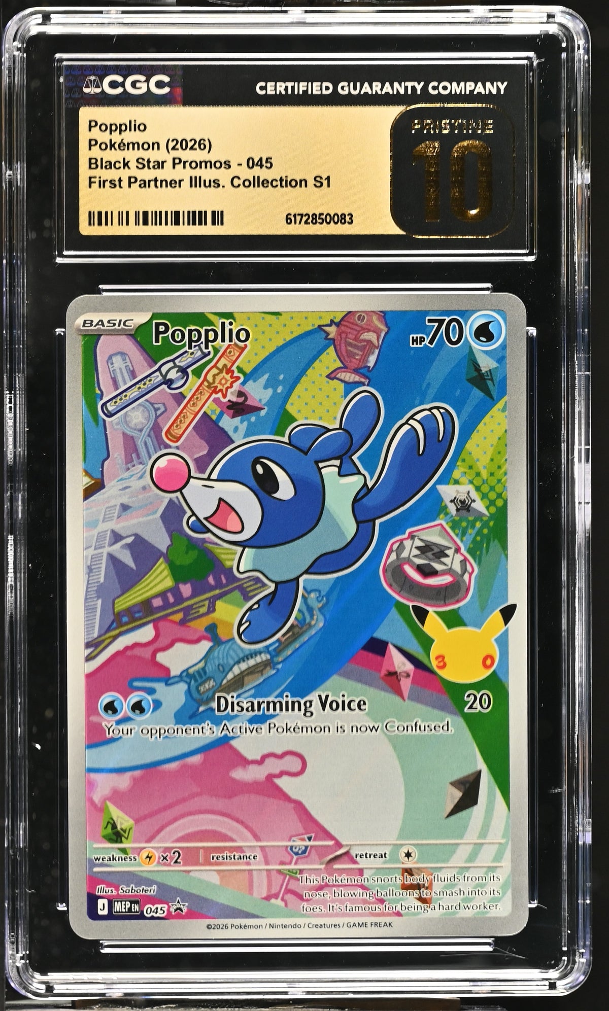 CGC 10 PRISTINE - Popplio MEP045 First Partner Ill. Series 1 x083 - Pokemon