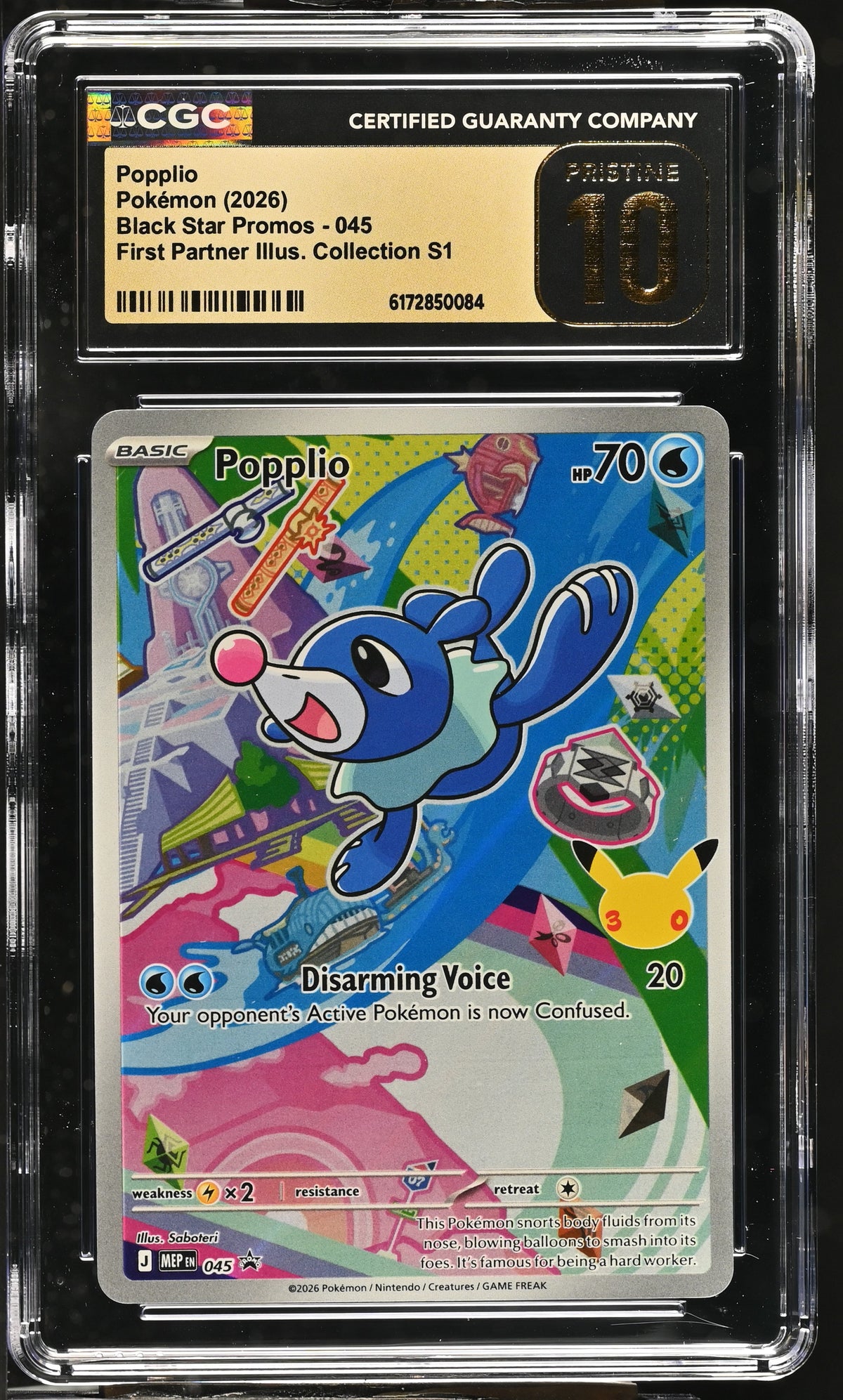 CGC 10 PRISTINE - Popplio MEP045 First Partner Ill. Series 1 x084 - Pokemon