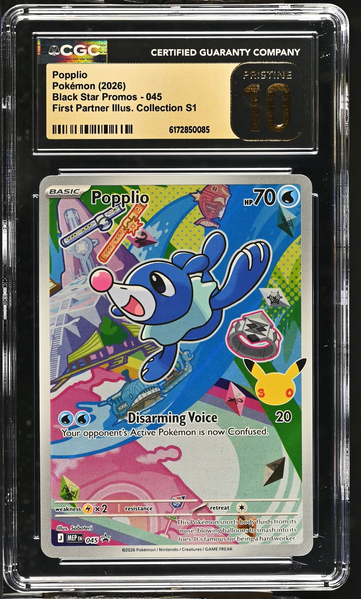 CGC 10 PRISTINE - Popplio MEP045 First Partner Ill. Series 1 x085 - Pokemon