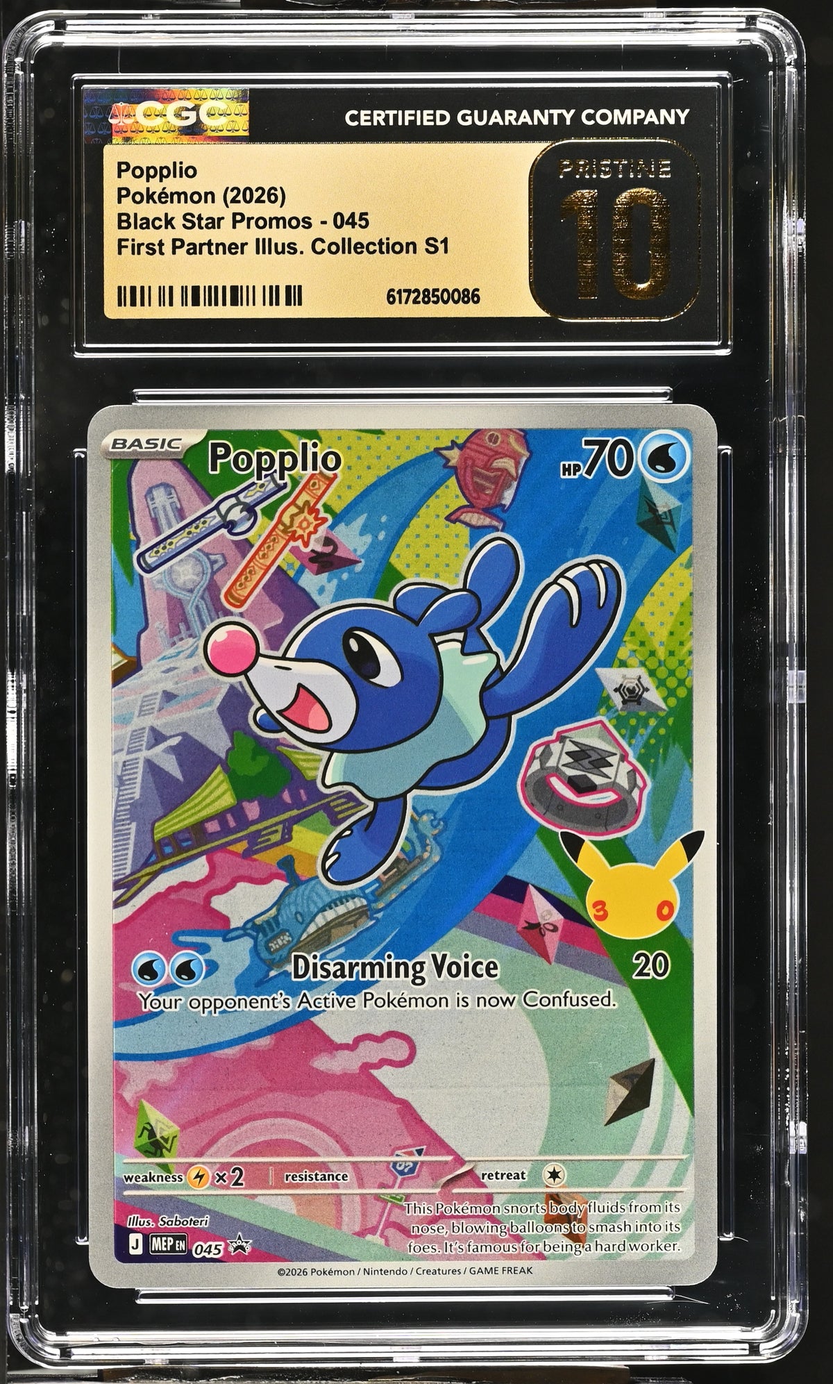 CGC 10 PRISTINE - Popplio MEP045 First Partner Ill. Series 1 x086 - Pokemon