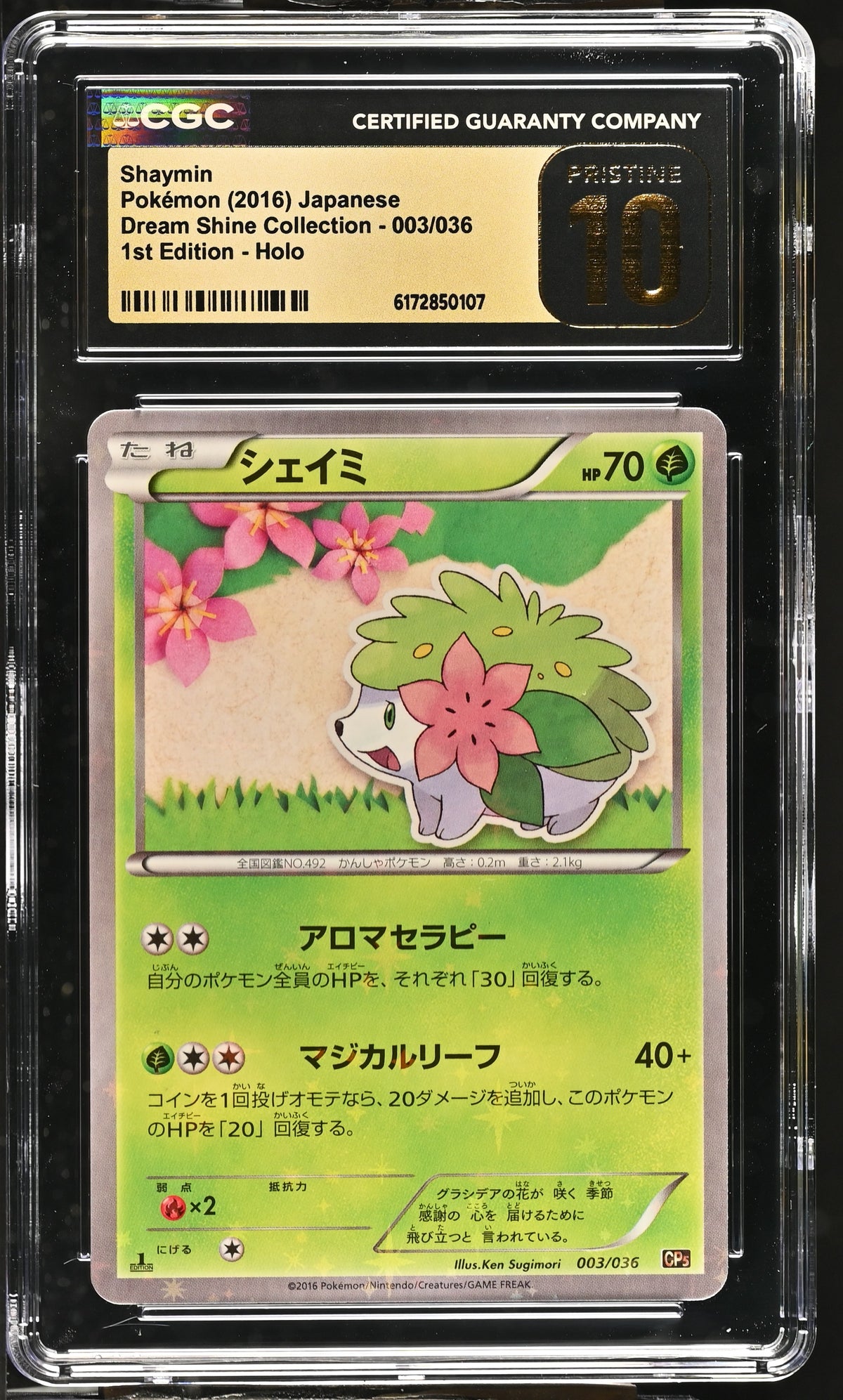CGC 10 PRISTINE - Shaymin 003/036 XY CP5 Dream Shine Coll. 1st Ed x107 - Pokemon
