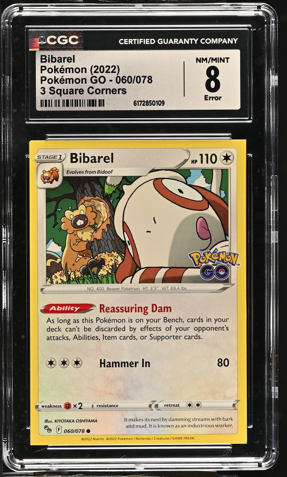 CGC 8 - ERROR Bibarel 060/078 SWSH Pokemon GO x109 - Pokemon