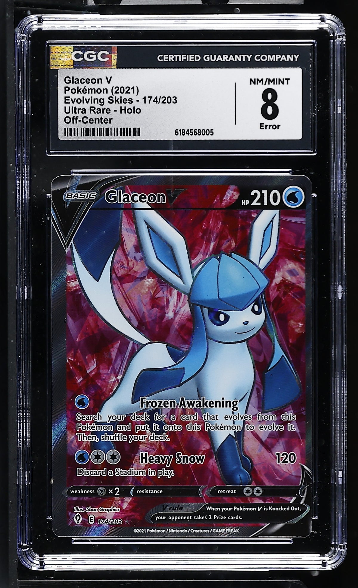 CGC 8 - ERROR Glaceon V 174/203 SWSH Evolving Skies x005 - Pokemon