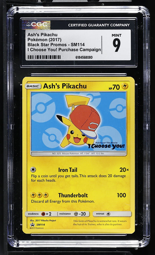 CGC 9 - Ash's Pikachu SM114 I Choose You! Campaign Promo x080 - Pokemon