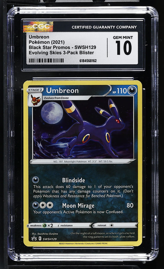CGC 10 - Umbreon SWSH129 Evolving Skies 3-Pack Blister Promo x162 - Pokemon