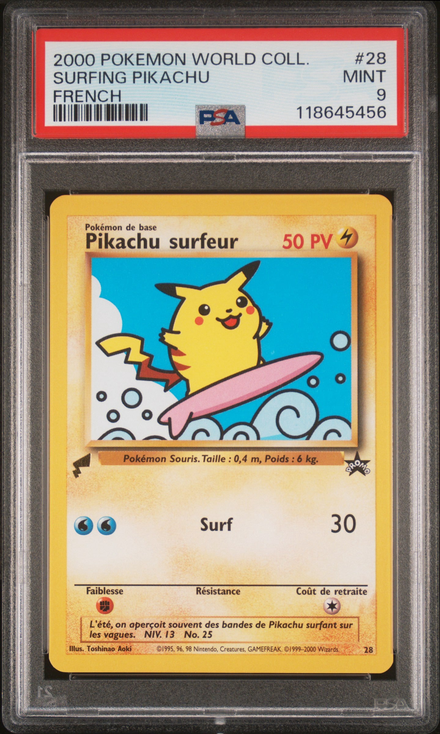 PSA 9 - Surfing Pikachu #28 2000 World Collection Promo French - Pokemon