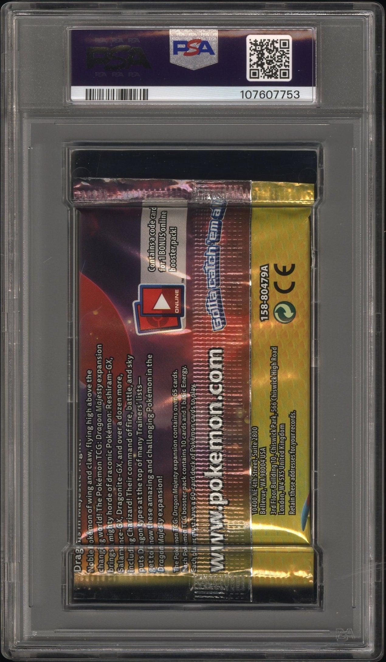 PSA 9 - Sun & Moon Dragon Majesty (Reshiram Art) Foil Pack - Pokemon