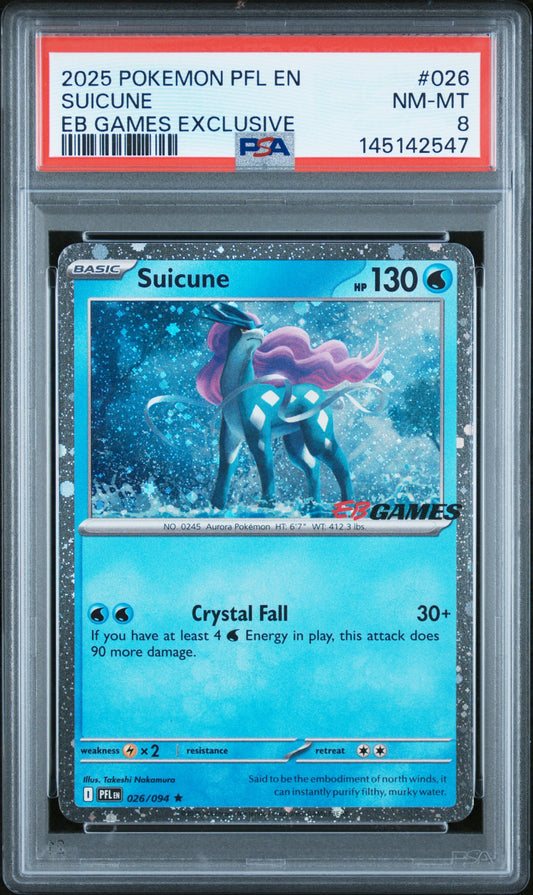 PSA 8 - Suicune Cosmos Holo 026/094 MEG EB Games Exclusive x547 - Pokemon