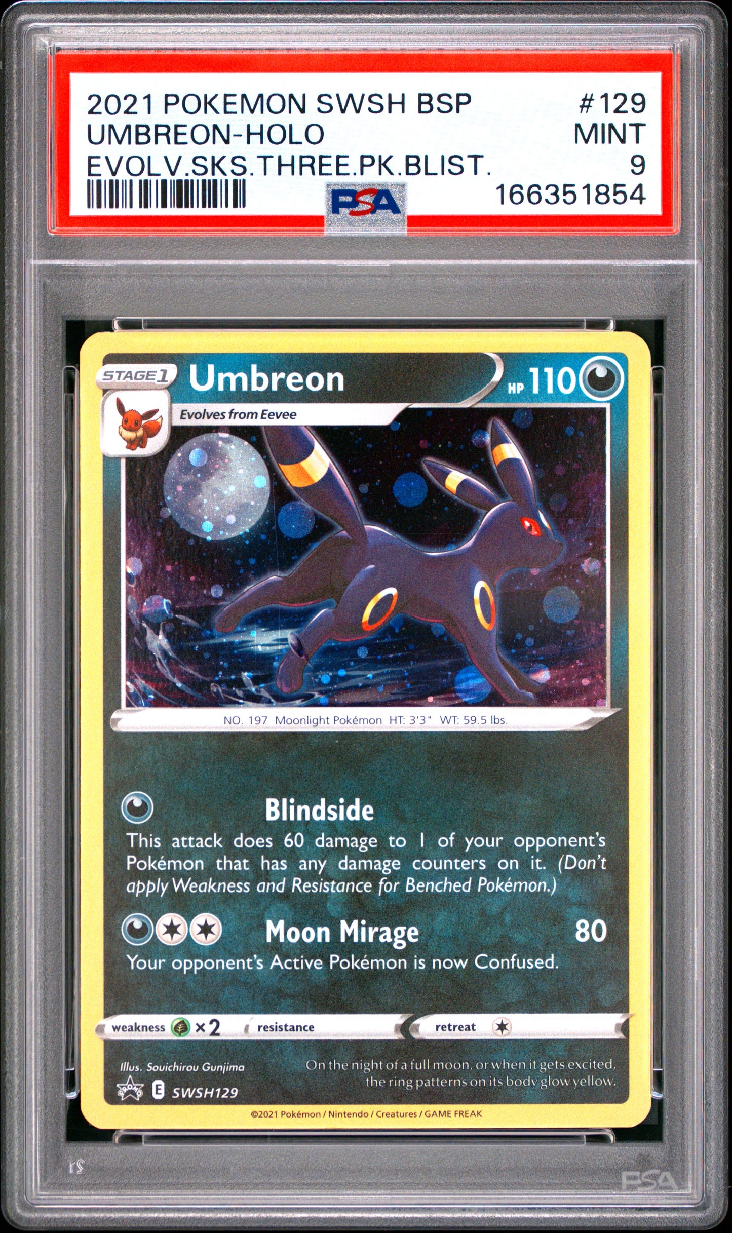 PSA 9 - Umbreon Holo SWSH129 Evolving Skies 3-Pack Blister Promo x854 - Pokemon