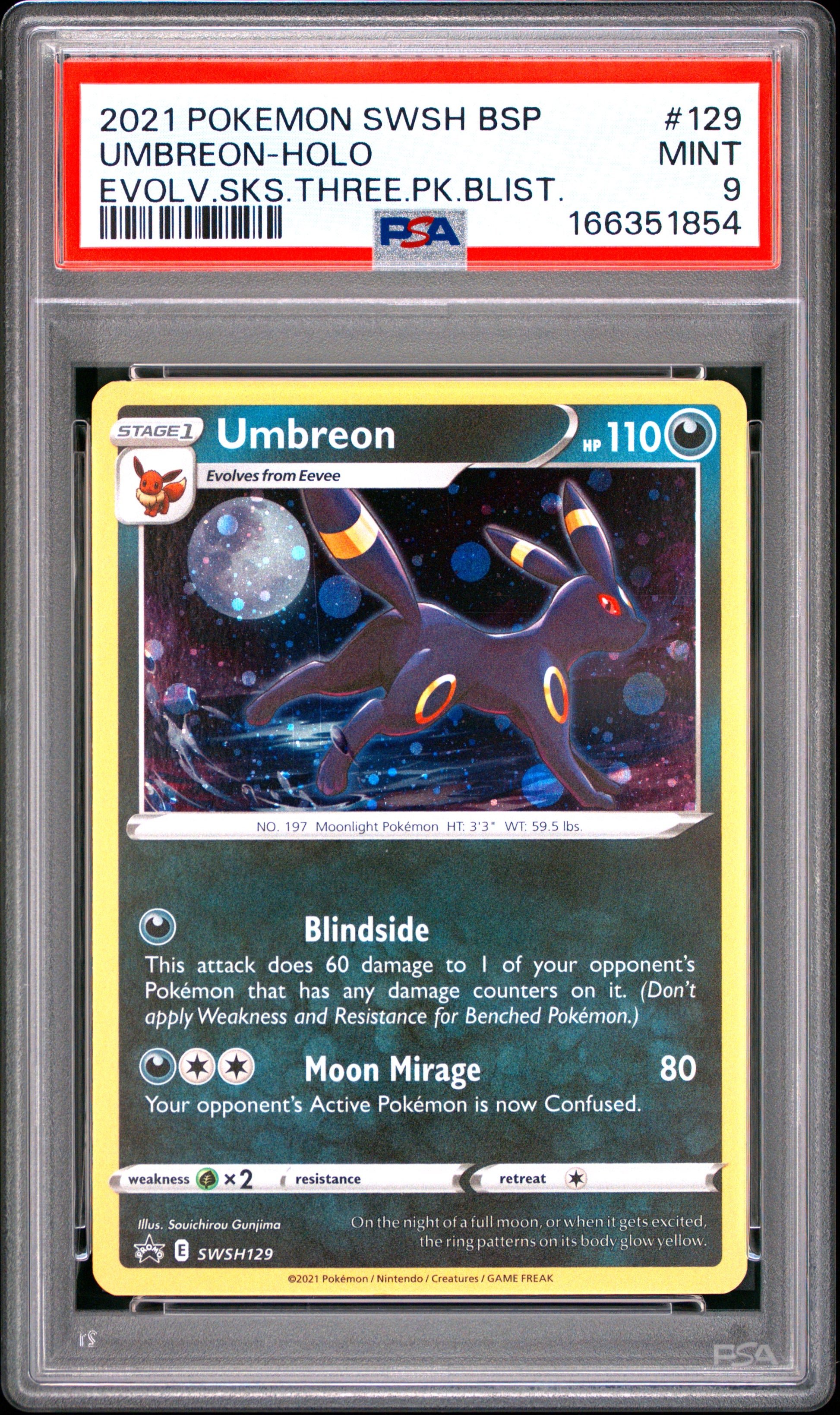 PSA 9 - Umbreon Holo SWSH129 Evolving Skies 3-Pack Blister Promo x854 - Pokemon