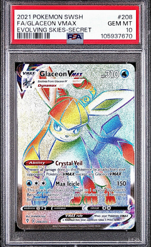 PSA 10 - Glaceon VMAX 208/203 SWSH Evolving Skies - Pokemon