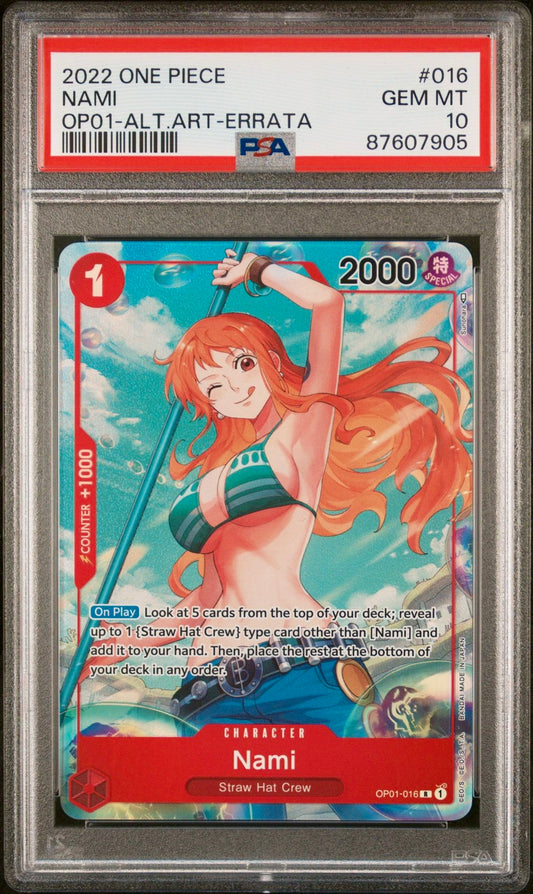PSA 10 - Nami Alt Art Errata OP01-016 - One Piece