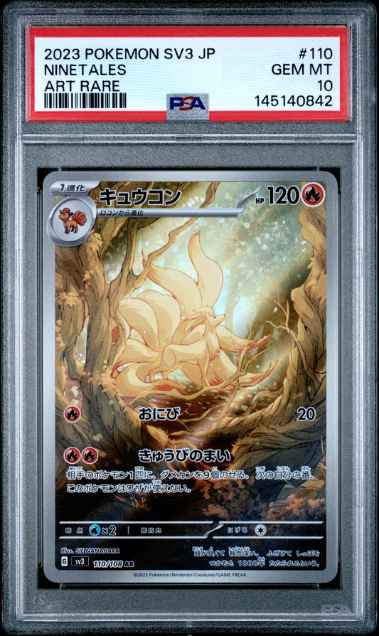 PSA 10 - Ninetales 110/108 Art Rare SV3 Ruler Of The Black Flame x842 - Pokemon
