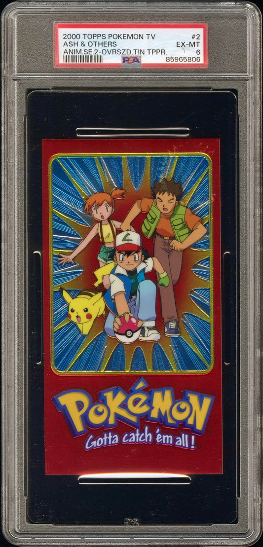 PSA 6 - Ash & Others TOPPS Anime Ser. 2 O/S Tin Topper- Pokemon