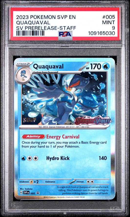 PSA 9 - Quaquaval Holo SVP005 SV Base STAFF Prerelease Promo - Pokemon