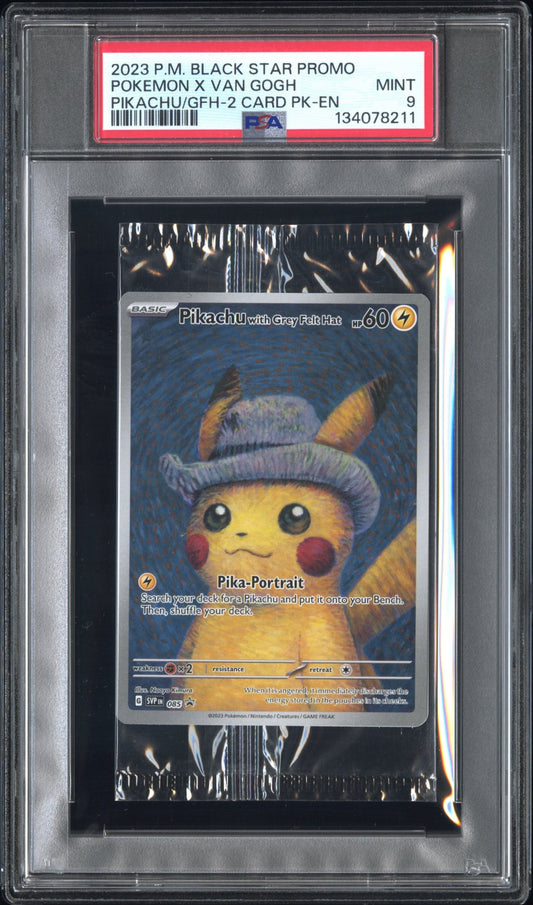 PSA 9 - SEALED Pikachu Grey Felt Hat SVP085 Van Gogh Promo x211 - Pokemon