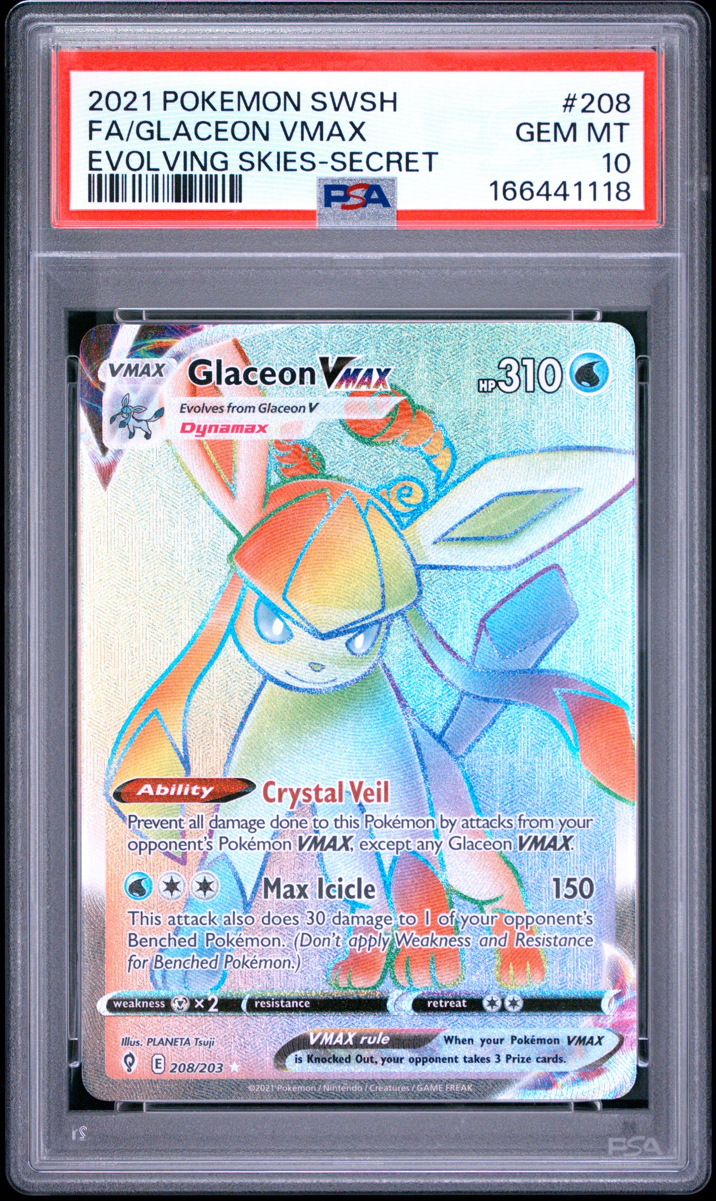 PSA 10 - Glaceon VMAX 208/203 SWSH Evolving Skies x118 - Pokemon