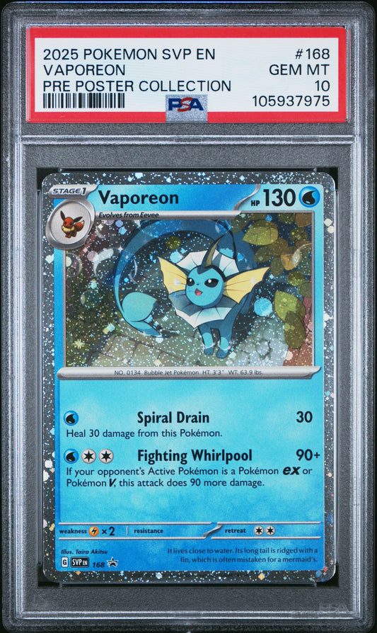 PSA 10 - Vaporeon Holo SVP168 Prismatic Evolutions Poster Collection - Pokemon