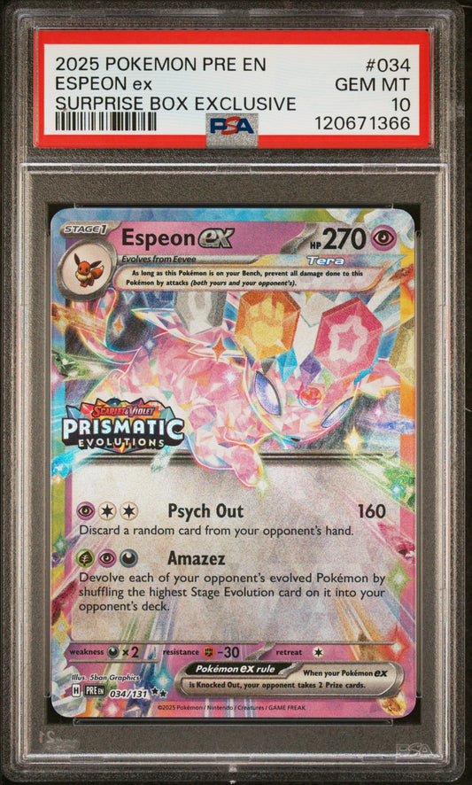 PSA 10 - Espeon ex 034/131 SV Prismatic Evolutions Surprise Promo - Pokemon