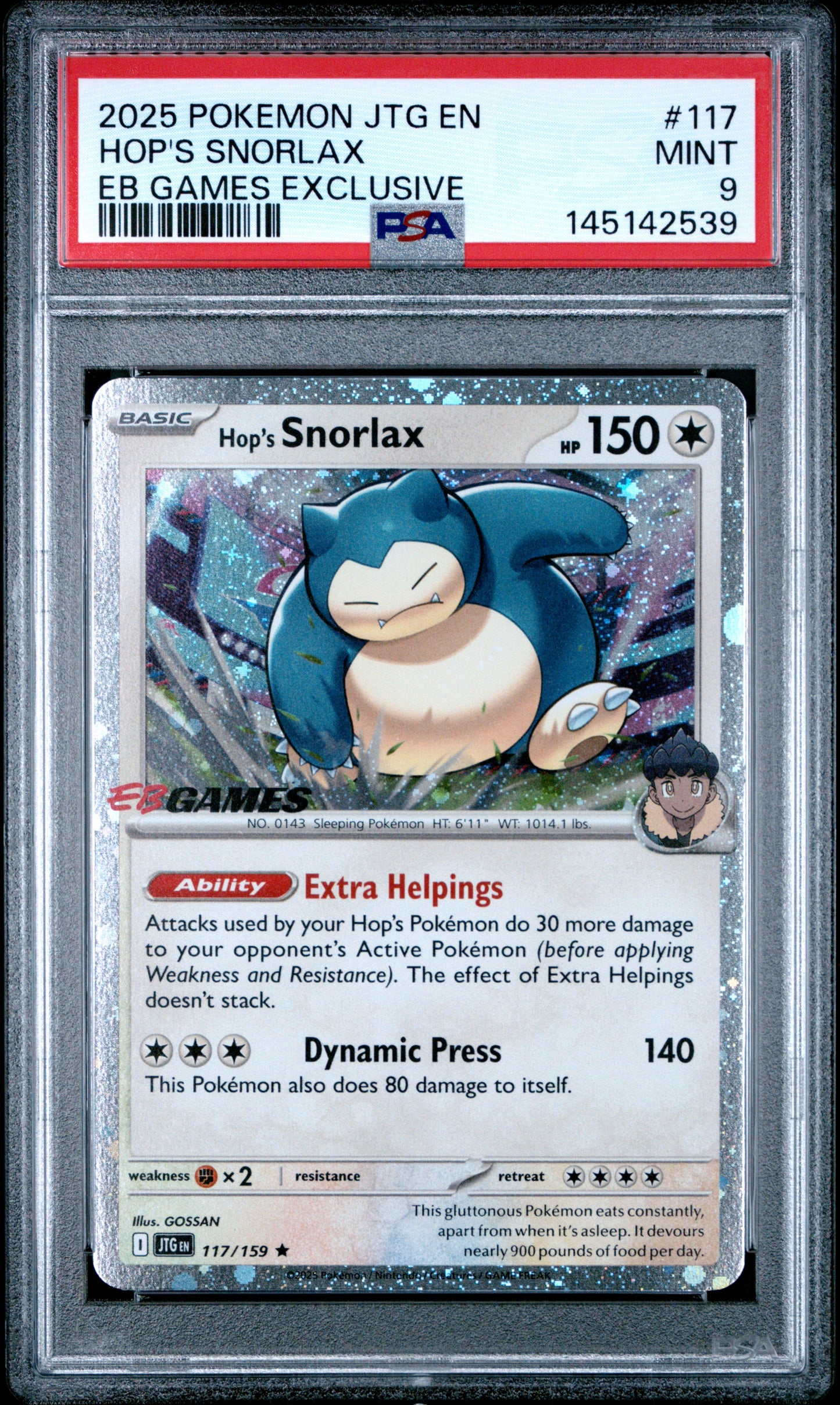 PSA 9 - Hop's Snorlax Cosmos Holo 117/159 SV EB Games Exclusive x539 - Pokemon
