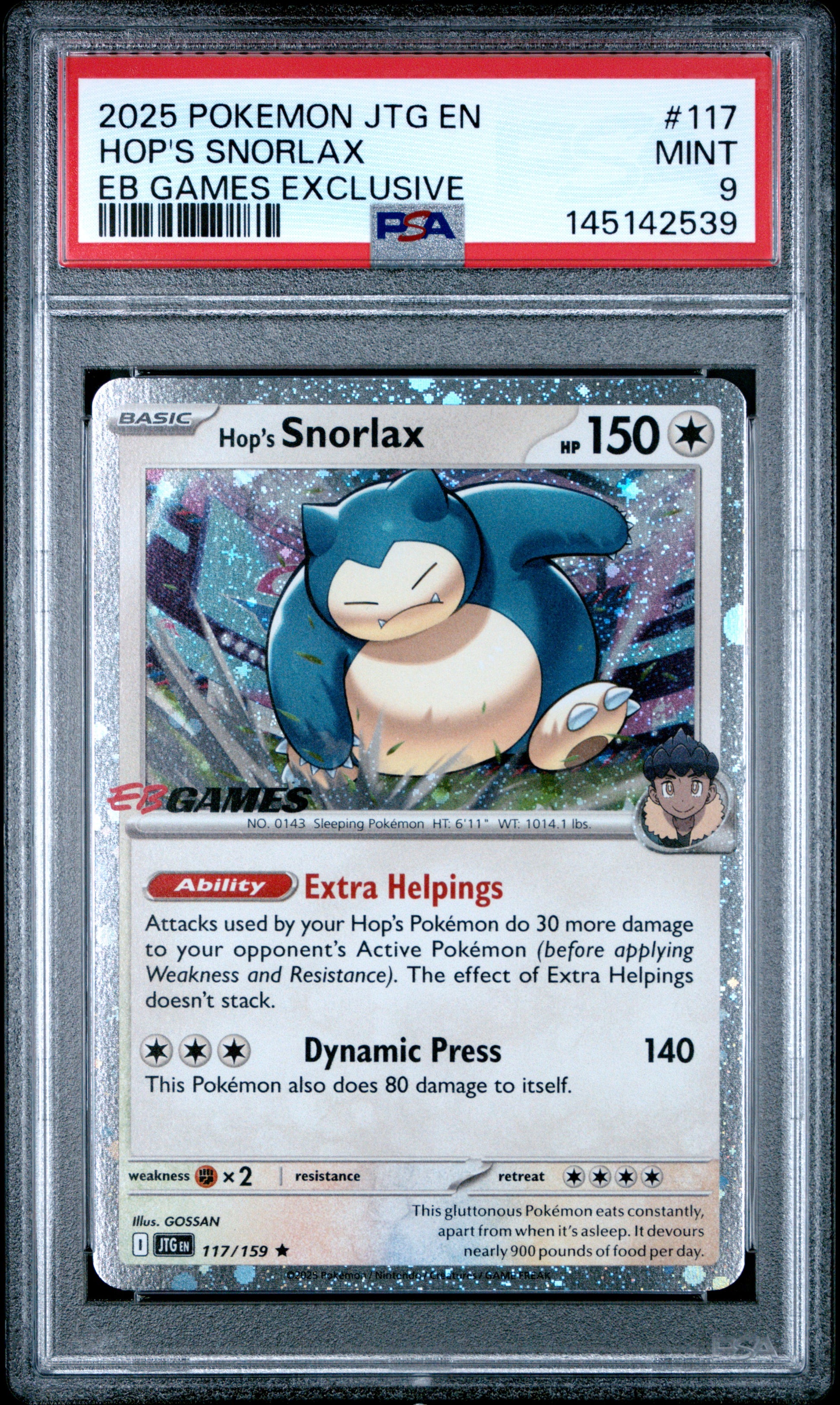 PSA 9 - Hop's Snorlax Cosmos Holo 117/159 SV EB Games Exclusive x539 - Pokemon