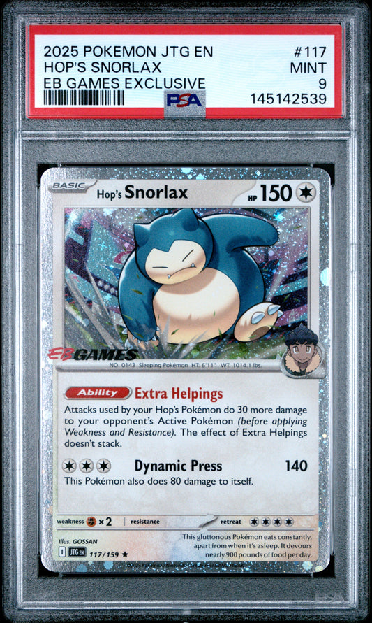 PSA 9 - Hop's Snorlax Cosmos Holo 117/159 SV EB Games Exclusive x539 - Pokemon