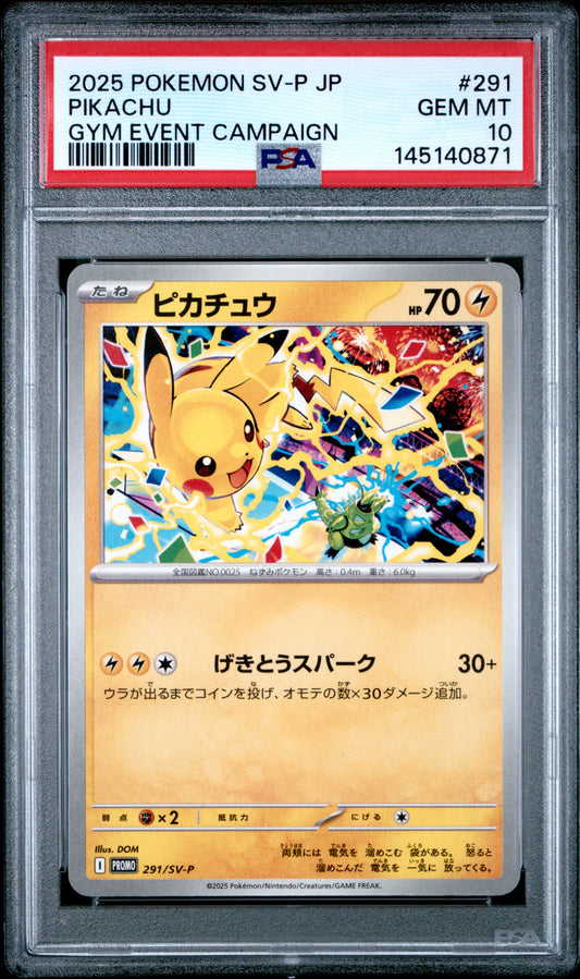 PSA 10 - Pikachu 291/SV-P Gym Event Campaign Japanese Promo x871 - Pokemon