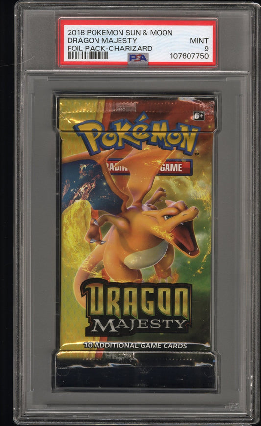 PSA 9 - Sun & Moon Dragon Majesty (Charizard Art) Foil Pack - Pokemon