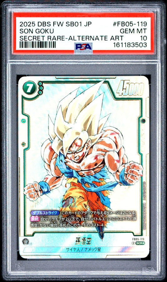 PSA 10 - Son Goku FB05-119 Secret Rare Alternate Art JPN Fusion World x503 - DBS