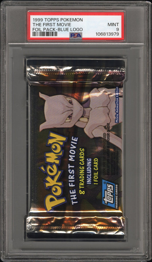 PSA 9 - TOPPS The First Movie Blue Logo (Mewtwo) Foil Pack - Pokemon