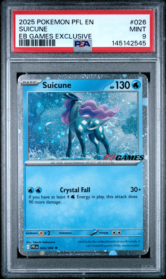 PSA 9 - Suicune Cosmos Holo 026/094 MEG EB Games Exclusive x545 - Pokemon