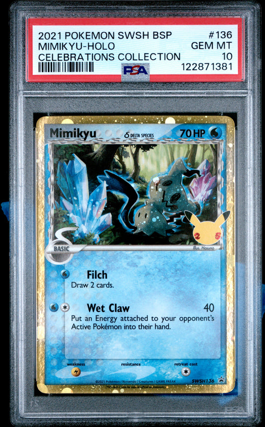 PSA 10 - Mimikyu Delta Species SWSH136 Celebrations Black Star Promo - Pokemon