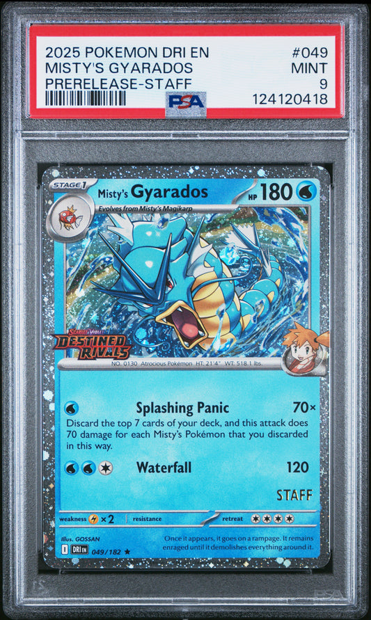 PSA 9 - Misty's Gyarados 049/182 *STAFF* Pre-Release SV Destined Rivals - Pokemon