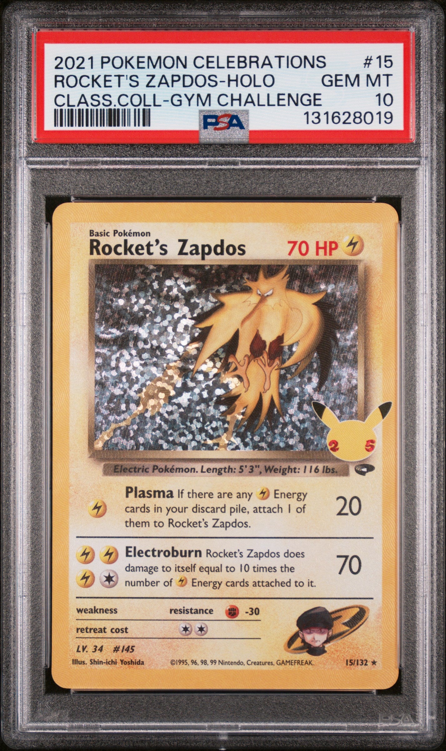 PSA 10 - Rocket's Zapdos 15/132 SWSH Celebrations Classic Collection - Pokemon