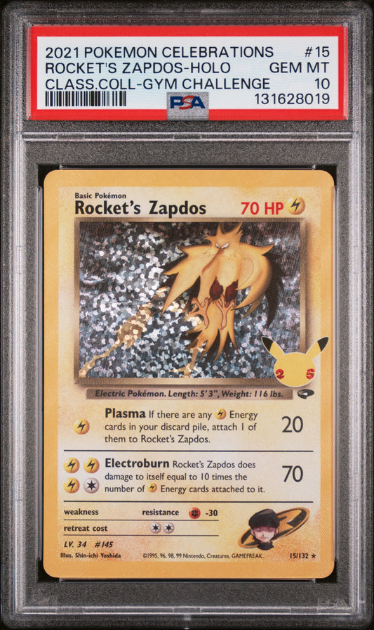 PSA 10 - Rocket's Zapdos 15/132 SWSH Celebrations Classic Collection - Pokemon